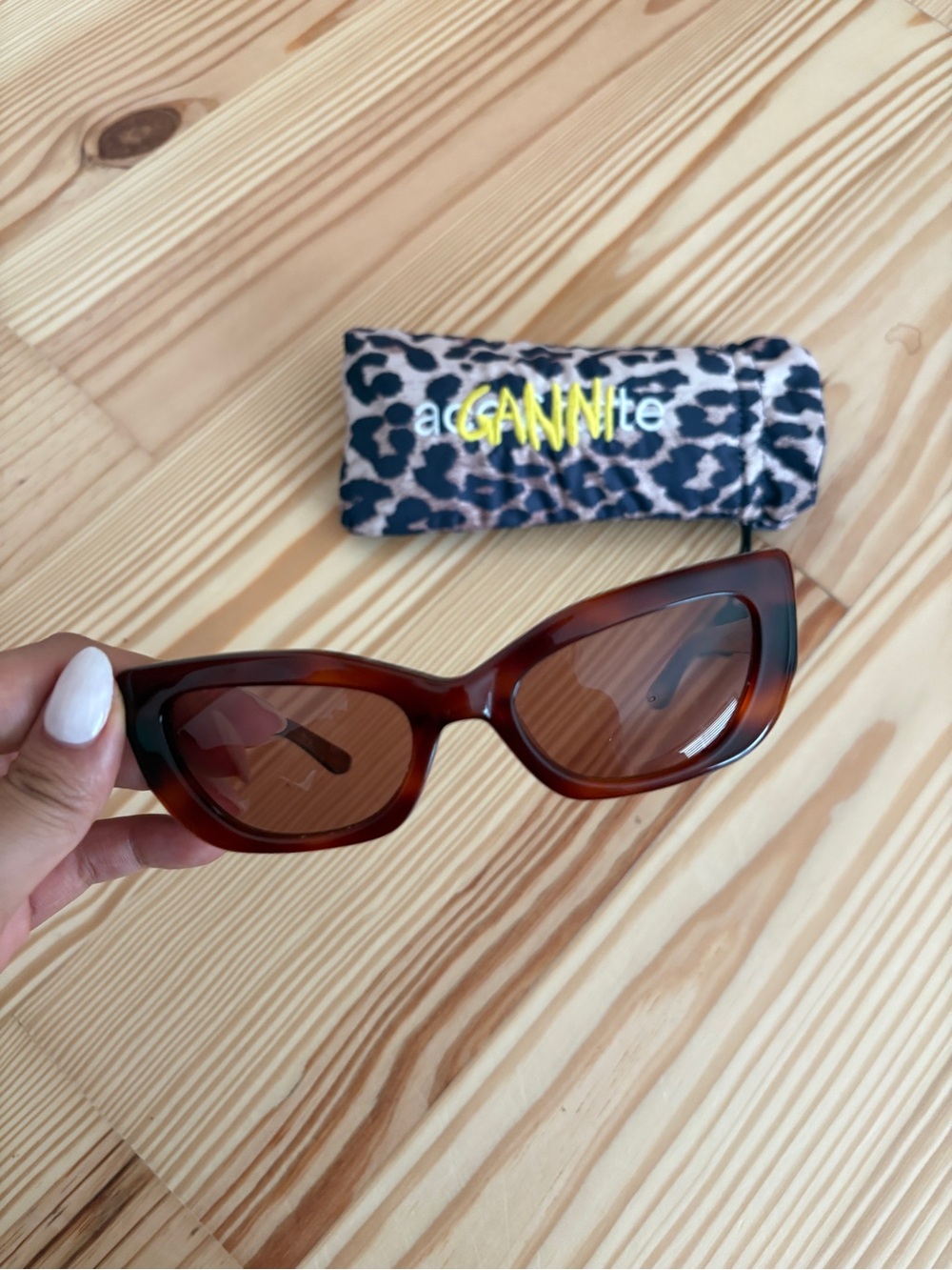 Ganni Tortoiseshell Cat-Eye Sunglasses in Brown